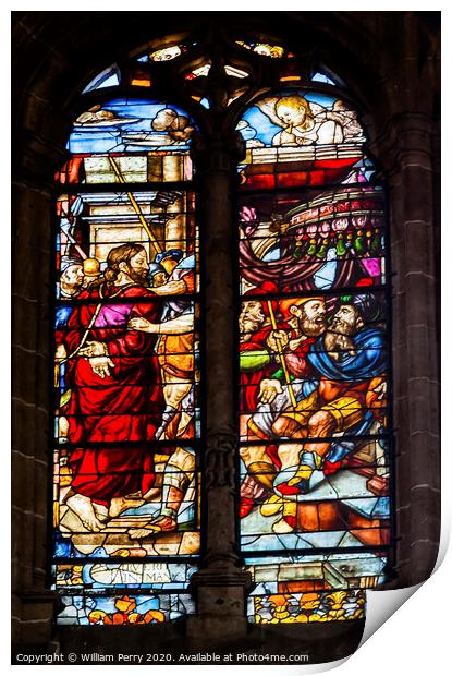 Jesus Way to Cross Stained Glass Salamanca New Cathedral Spain Print by William Perry