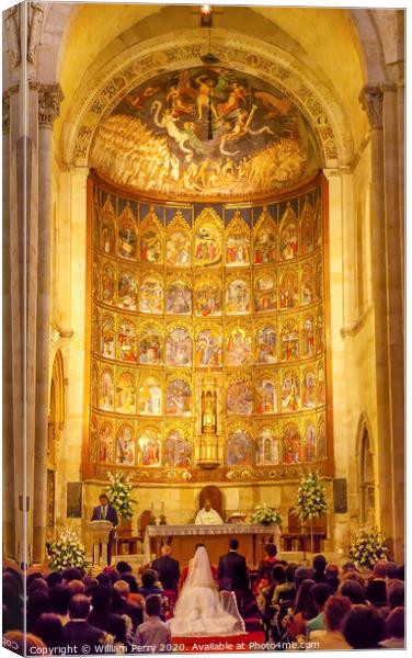 Marriage Groom Bride Ancient Apse House Old Salamanca Cathedral Canvas Print by William Perry