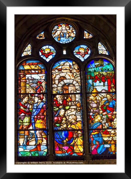 Mary Jesus King Stained Glass Salamanca New Cathedral Spain Framed Mounted Print by William Perry