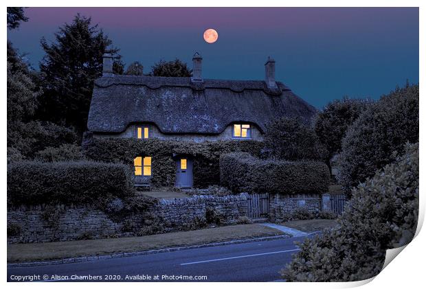 Full Moon Cottage Chipping Campden Print by Alison Chambers