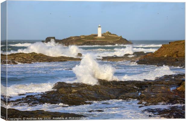 Rough sea at Godrevy  Canvas Print by Andrew Ray