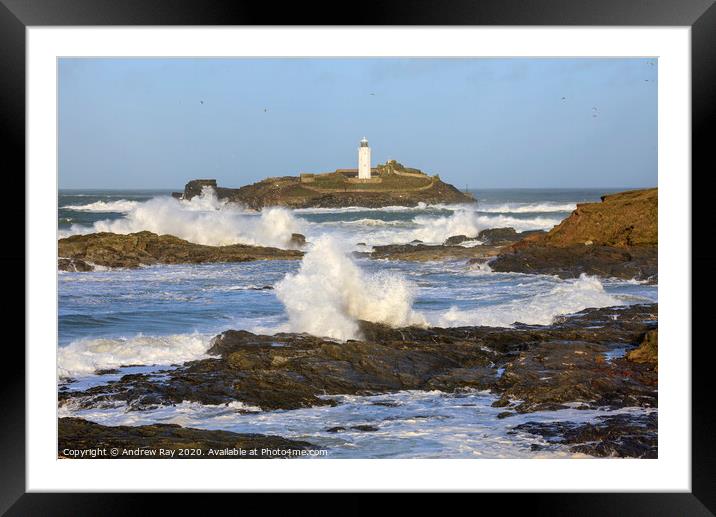 Rough sea at Godrevy  Framed Mounted Print by Andrew Ray