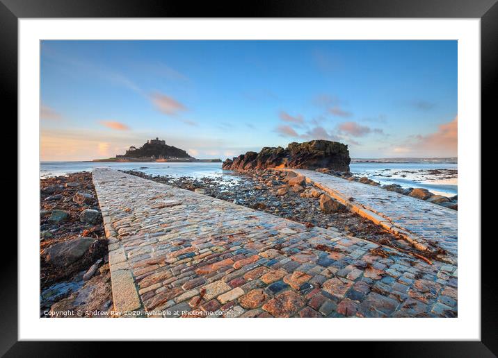 Double Causeway at sunrise (St Michael's Mount) Framed Mounted Print by Andrew Ray