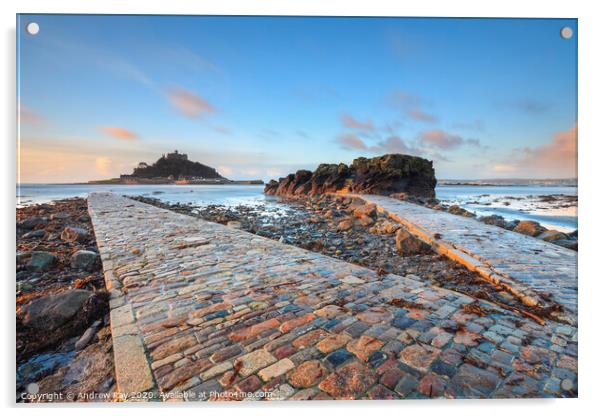 Double Causeway at sunrise (St Michael's Mount) Acrylic by Andrew Ray