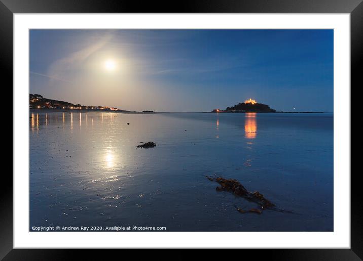 Moon reflections (St Michael's Mount) Framed Mounted Print by Andrew Ray