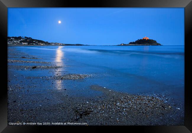 Moon Trail (St Michael's Mount) Framed Print by Andrew Ray