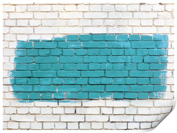 On the white old brick wall the selected fragment is painted with green paint. Print by Sergii Petruk