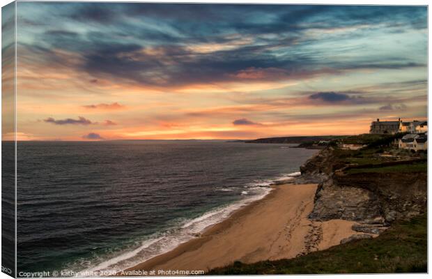 Porthleven Cornwall at Sunset, on a Cornish beach Canvas Print by kathy white