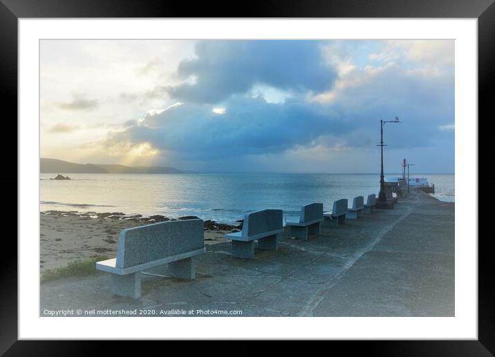 A Ray Of Hope Across Looe Bay. Framed Mounted Print by Neil Mottershead