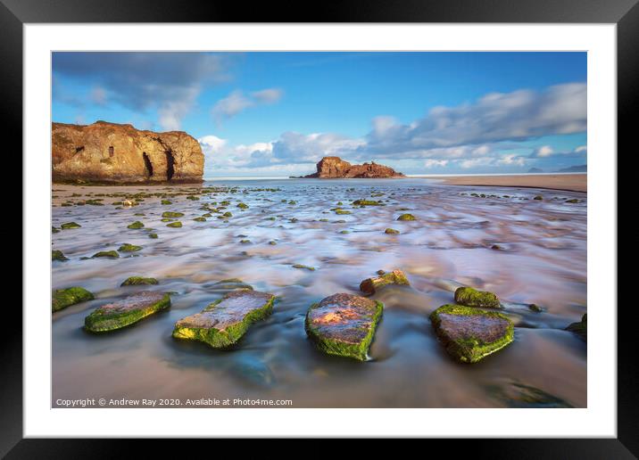 Perranporth Stepping Stones Framed Mounted Print by Andrew Ray