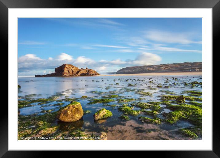 Rocky shore at Perranporth Framed Mounted Print by Andrew Ray