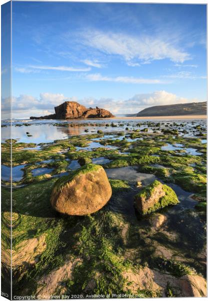 Boulders on Perranporth Beach  Canvas Print by Andrew Ray