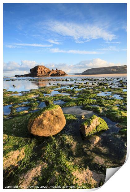 Boulders on Perranporth Beach  Print by Andrew Ray