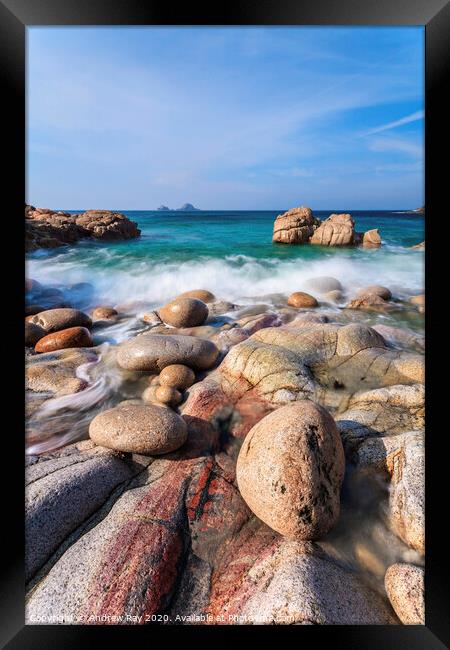 Porth Nanven Shore Framed Print by Andrew Ray