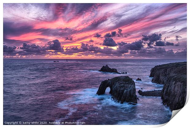 Sunset set at Lands End Cornwall, Sunset Cornwall Print by kathy white