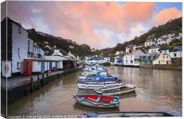 Polperro Harbour at sunrise Canvas Print by Andrew Ray