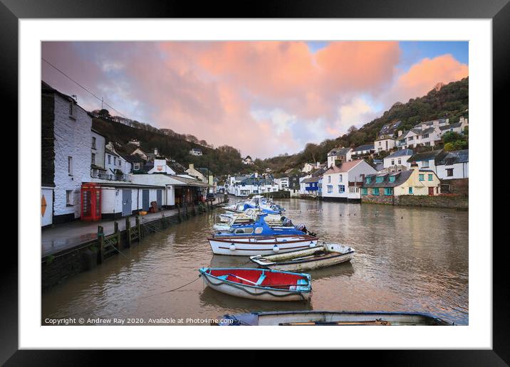 Polperro Harbour at sunrise Framed Mounted Print by Andrew Ray