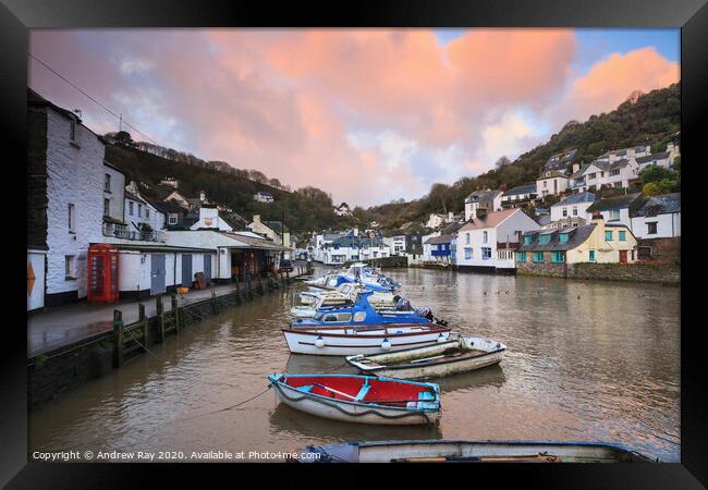 Polperro Harbour at sunrise Framed Print by Andrew Ray