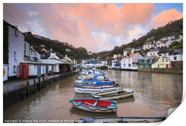 Polperro Harbour at sunrise Print by Andrew Ray