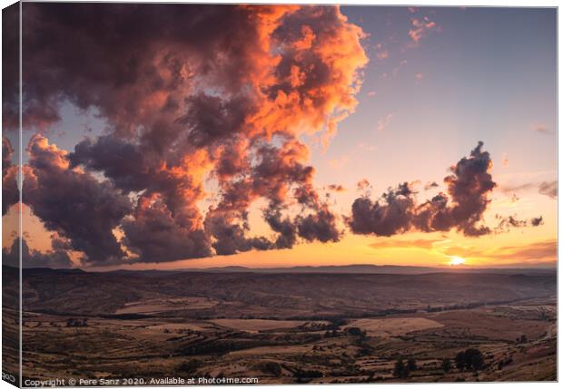 Sunset Light on a Cloudy Landscape in Teruel, Spain Canvas Print by Pere Sanz
