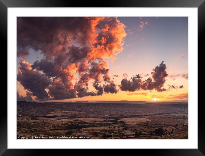 Sunset Light on a Cloudy Landscape in Teruel, Spain Framed Mounted Print by Pere Sanz