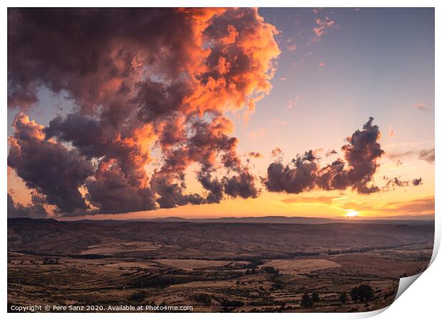 Sunset Light on a Cloudy Landscape in Teruel, Spain Print by Pere Sanz
