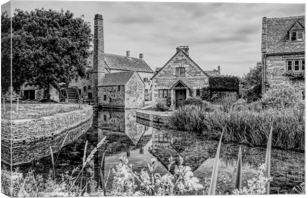 Lower Slaughter Mill, Monochrome Digital Sketch. Canvas Print by Philip Veale