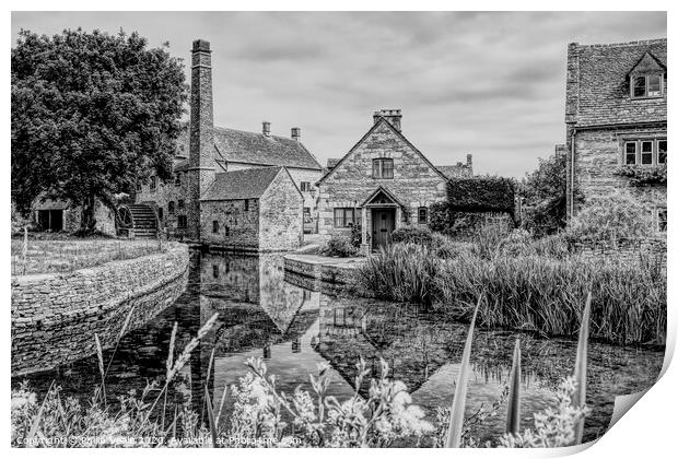 Lower Slaughter Mill, Monochrome Digital Sketch. Print by Philip Veale