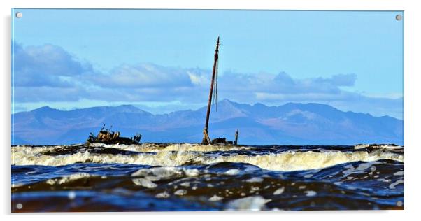 Clyde puffer shipwreck Kaffir off Ayr, and Arran Acrylic by Allan Durward Photography