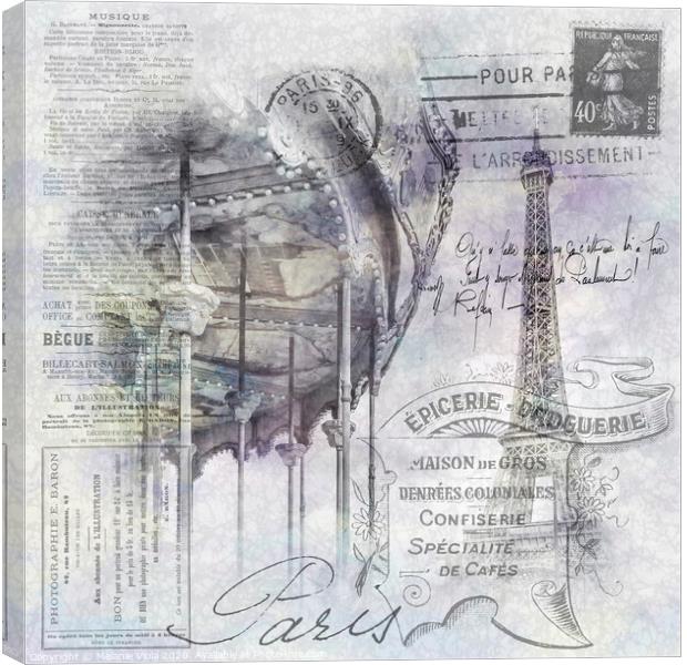 Paris Collage | Eiffel Tower and carousel Canvas Print by Melanie Viola
