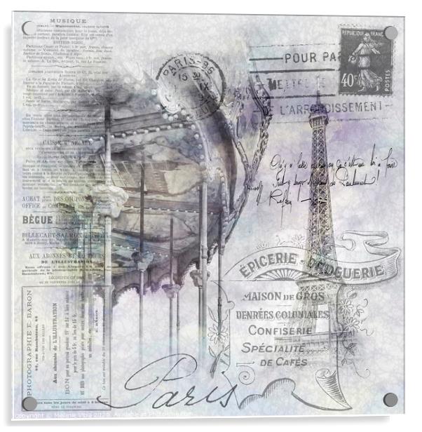Paris Collage | Eiffel Tower and carousel Acrylic by Melanie Viola