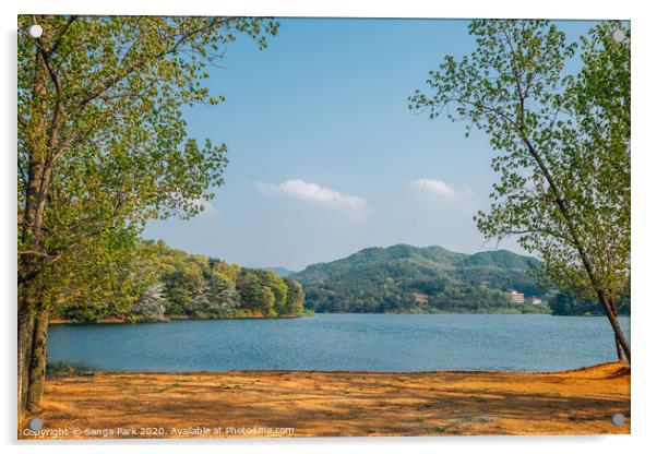 Geumgwang Lake with mountains Acrylic by Sanga Park
