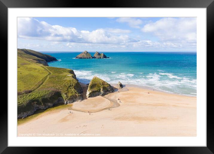 Aerial photograph of Holywell Beach nr Newquay, Cornwall, England. Framed Mounted Print by Tim Woolcock