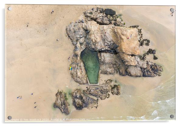Aerial photograph of the swimming pool on Perranporth Beach nr Newquay, Cornwall, England. Acrylic by Tim Woolcock