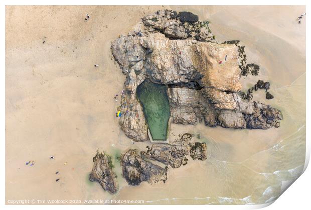 Aerial photograph of the swimming pool on Perranporth Beach nr Newquay, Cornwall, England. Print by Tim Woolcock