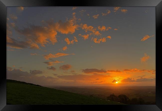 Sunset on Raddon Hill Framed Print by Pete Hemington