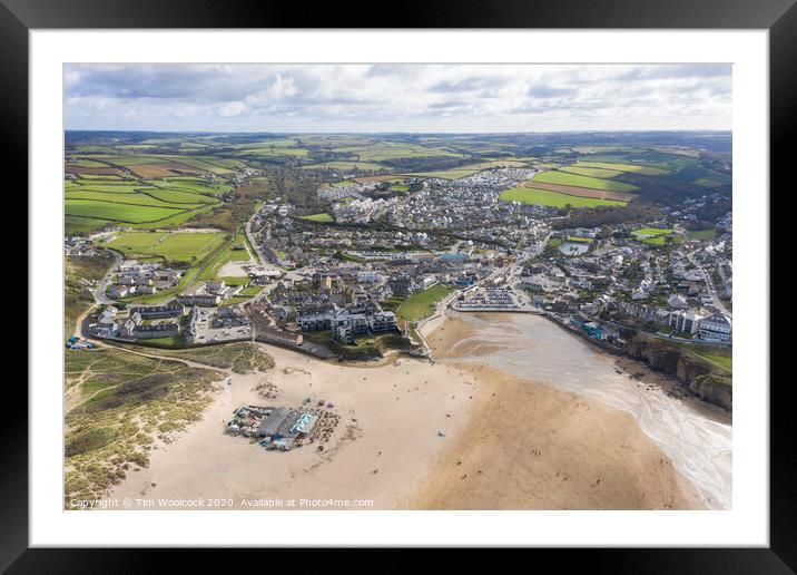 Aerial photograph of Perranporth Beach nr Newquay, Cornwall, England. Framed Mounted Print by Tim Woolcock
