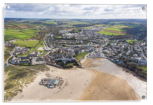 Aerial photograph of Perranporth Beach nr Newquay, Cornwall, England. Acrylic by Tim Woolcock
