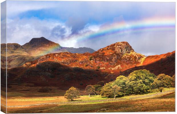 Langdale Pikes Autumn Rainbow Canvas Print by John Finney