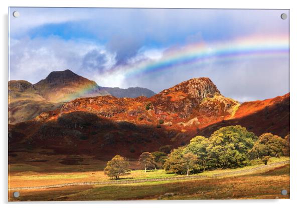Langdale Pikes Autumn Rainbow Acrylic by John Finney