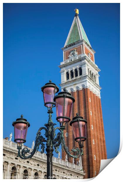 Old Fashioned Street Lamp in Venice Print by Chris Dorney