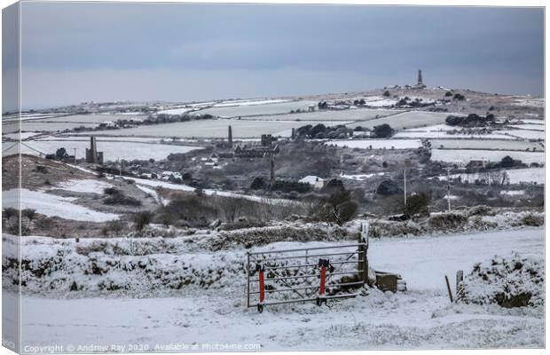 Snow scene (Carn Brea) Canvas Print by Andrew Ray