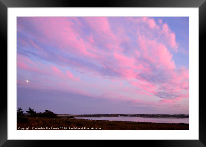Sunset with pink sky and moon starting to show Framed Mounted Print by Alasdair Mackenzie