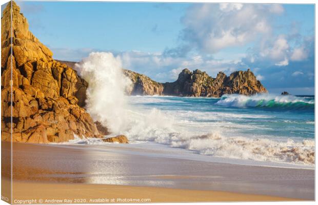 The wave (Porthcurno) Canvas Print by Andrew Ray