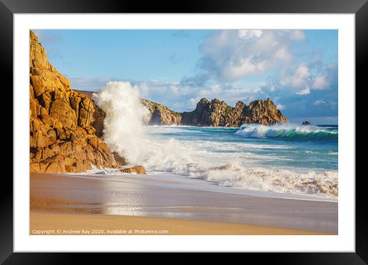 The wave (Porthcurno) Framed Mounted Print by Andrew Ray