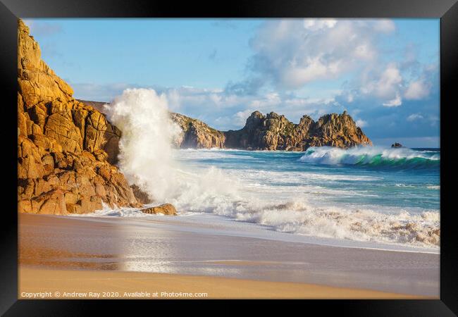 The wave (Porthcurno) Framed Print by Andrew Ray