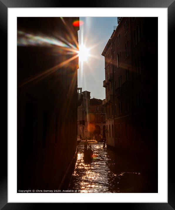 Gondola Riding Towards the Sun Framed Mounted Print by Chris Dorney