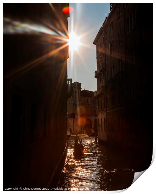 Gondola Riding Towards the Sun Print by Chris Dorney