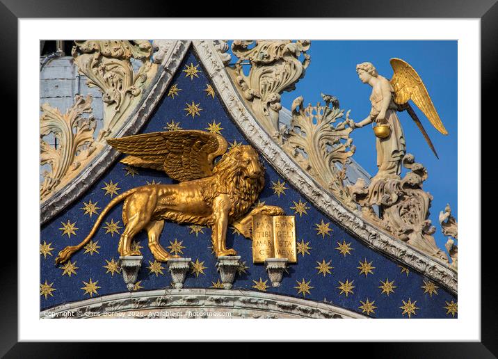 Sculpture of the Lion of Venice on St. Marks Basilica Framed Mounted Print by Chris Dorney