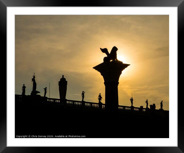Lion of Venice Silhouette Framed Mounted Print by Chris Dorney